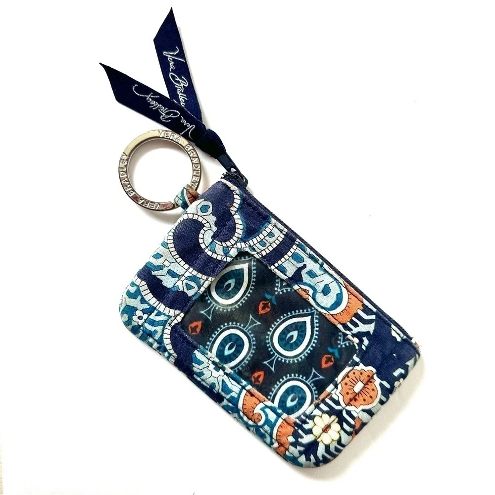 Vera Bradley 2 pieces In the Loop key ring blue orange wristlet strap ID holder
